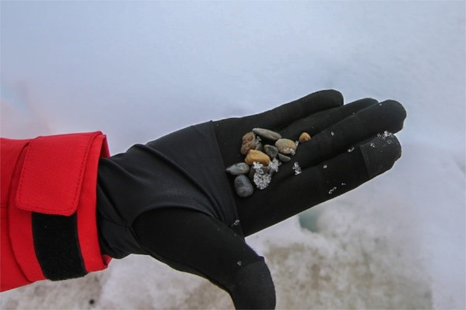Steinchen aus dem Eis (Foto: Lisa Grosfeld, AWI)